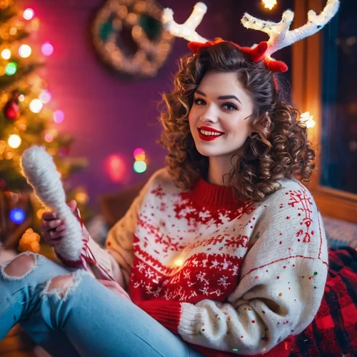 retro christmas girl,glowing antlers,christmas sweater,christmas knit,retro christmas lady,reindeer,christmas woman,christmas girl,christmas photo,brunette with gift,christmas angel,christmas picture,christmas deer,buffalo plaid antlers,christmasbackground,christmas,christmas background,reindeers,knitted christmas background,christmas pictures,Conceptual Art,Sci-Fi,Sci-Fi 27