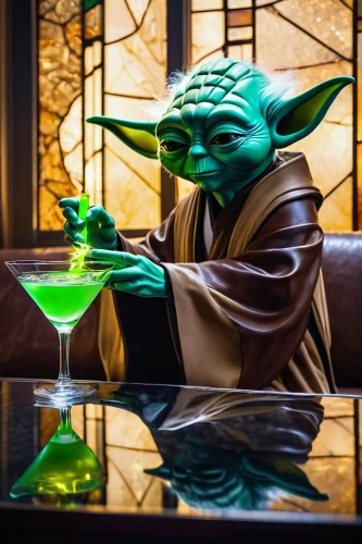 yoda,barkeeper,cantina,jedi,martinis,bartender,barkeep,cocktail,bartending,martini glass,a drink,leontini,have a drink,gungan,floridita,lucasfilm,mixologist,absinthe,green beer,barman,Unique,Paper Cuts,Paper Cuts 08