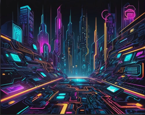 cybercity,cybertown,cyberia,digitalism,cyberscene,cyberworld,futuristic landscape,synth,tron,cyberpunk,metropolis,cyberport,cybernet,cyberview,cyberspace,technophobia,hypermodern,cyberscope,futuristic,cyber,Unique,Design,Sticker