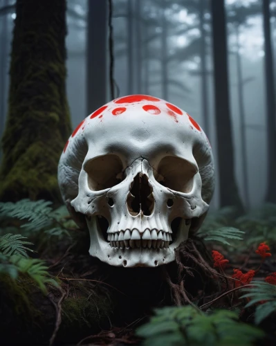 fly agaric,red fly agaric,red fly agaric mushroom,muscaria,agaric,forest mushroom,red fly agaric mushrooms,skull sculpture,skull bones,skull statue,red mushroom,mushroomhead,scull,polypores,amanita,skulked,death's head,agaricales,boho skull,decomposition,Photography,Documentary Photography,Documentary Photography 06