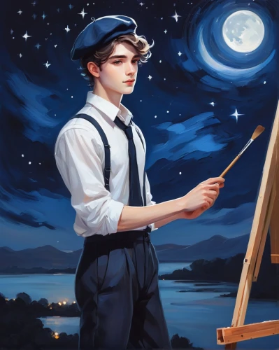 astronomer,moonlighters,painter,overpainting,ravenclaw,italian painter,scamander,dream art,moonlit night,adrien,nicaise,sailor,art painting,suga,moonlight,painting,seamico,meticulous painting,pintor,blue moon,Illustration,Abstract Fantasy,Abstract Fantasy 07