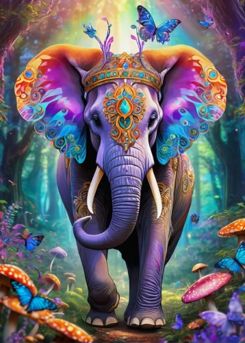 mandala elephant,elephunk,blue elephant,circus elephant,elephant,butterfly background,ganesha,elefante,fantasy animal,girl elephant,vinayak,fantasy art,ganesh,triomphant,pachyderm,elephants,elephant ride,dmt,symbiosis,3d fantasy,Illustration,Realistic Fantasy,Realistic Fantasy 43