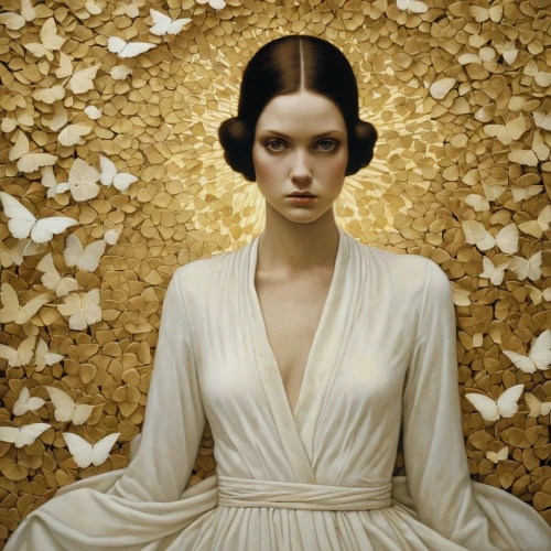 goldwell,jingna,tilda,demarchelier,star magnolia,baroque angel,white petals,rankin,golden wreath,boucheron,mcconaghy,aronofsky,dried petals,goldin,the angel with the veronica veil,girl with bread-and-butter,soderbergh,golden crown,gold leaf,vionnet,Illustration,Realistic Fantasy,Realistic Fantasy 09