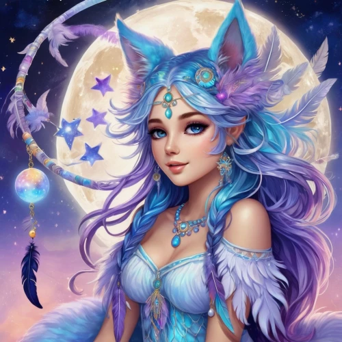 luna,moon and star background,constellation wolf,blue enchantress,fantasy portrait,faires,fantasy art,fantasy picture,constellation unicorn,kittani,moonchild,moonan,ostara,faerie,saturnyne,fairie,fantasy animal,moonda,lumi,zodiac sign libra,Illustration,Realistic Fantasy,Realistic Fantasy 20