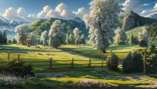 meadow landscape,landscape background,mountain meadow,salt meadow landscape,fantasy landscape,alpine landscape,alpine meadow,mountain scene,alpine meadows,mountain landscape,mountain pasture,mountainous landscape,gondolin,grassfields,mountain valley,cartoon video game background,meadow and forest,high landscape,nature background,nature landscape