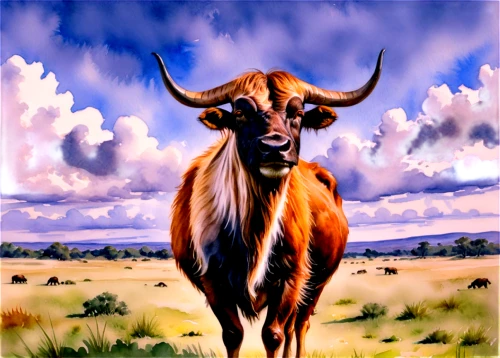 watusi cow,zebu,oxen,watusi,highland cattle,mountain cow,bevo,horns cow,vache,venado,highland cow,scottish highland cattle,bovina,bos taurus,vaca,tanox,longhorn,gnus,gnu,bovine,Illustration,Paper based,Paper Based 24