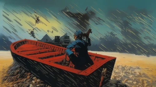 shipwreck,dunkirk,hannegan,lobster skiff,batman,lobsterman,dugout canoe,lemire,lifeboat,canoe,dug out canoe,pescadores,batmen,sled,batstone,pescador,aground,batmobile,blacksad,pirate ship,Illustration,Realistic Fantasy,Realistic Fantasy 06