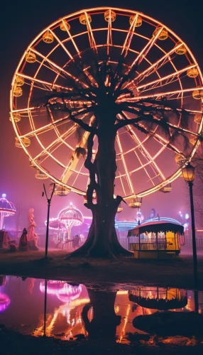 the park at night,olympiapark,prater,astroland,astroworld,carousel,fairground,dreamlands,nasstrom,carrousel,high wheel,valleyfair,amusement park,imaginationland,wonderlands,tree of life,storyland,roue,unisphere,ferris wheel,Art,Artistic Painting,Artistic Painting 47