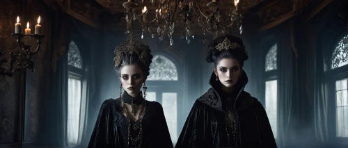 gothic portrait,priestesses,sorceresses,volturi,canonesses,mirror image,duplicity,lacedaemonians,gothic style,mirror of souls,covens,cloaks,wights,empresses,morgause,dark gothic mood,enchanters,cullens,dhampir,coven,Illustration,Japanese style,Japanese Style 11