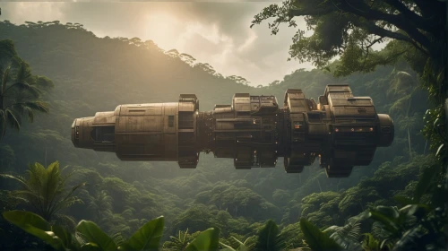 yavin,kashyyyk,floating islands,endor,futuristic landscape,dagobah,tanoa,millenium falcon,rainforests,habitats,ecotopia,millennium falcon,besiege,caravan,landship,uncharted,sci - fi,sci fi,dropship,floating island,Photography,General,Cinematic