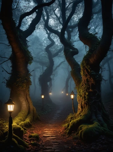 haunted forest,forest path,hollow way,the mystical path,enchanted forest,mirkwood,pathway,elven forest,tree lined path,wooden path,holloways,the path,fairytale forest,fairy forest,halloween bare trees,blackmoor,halloween background,forest road,fantasy picture,crooked forest,Art,Classical Oil Painting,Classical Oil Painting 34