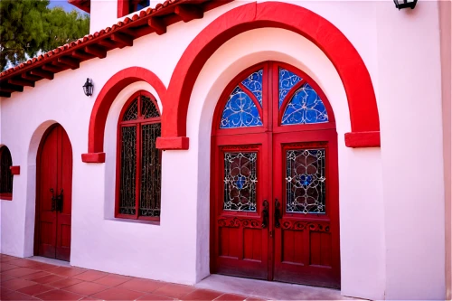 tlaquepaque,colorful facade,majorelle,porticos,entranceway,front door,doorways,facade painting,spanish tile,red roof,church door,archways,mizner,entranceways,santa barbara,shutters,window with shutters,exterior decoration,barretos,entryways,Illustration,Retro,Retro 19