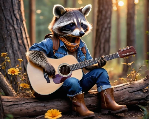 rocket raccoon,racoon,cavaquinho,banjo player,wilderotter,north american raccoon,troubador,troubadour,bard,musician,banjo,raccoon,serenade,musical rodent,orlyk,serenata,serenading,bombadil,tanuki,strumming,Conceptual Art,Sci-Fi,Sci-Fi 06