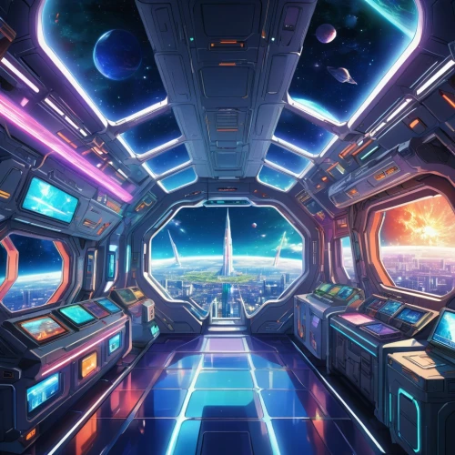 spaceship interior,ufo interior,spaceland,spaceship space,spaceport,stardrive,sky space concept,flightdeck,futuristic landscape,hyperspace,spaceliner,scifi,space voyage,spaceship,spaceway,space station,space port,drivespace,silico,sci - fi,Illustration,Japanese style,Japanese Style 03