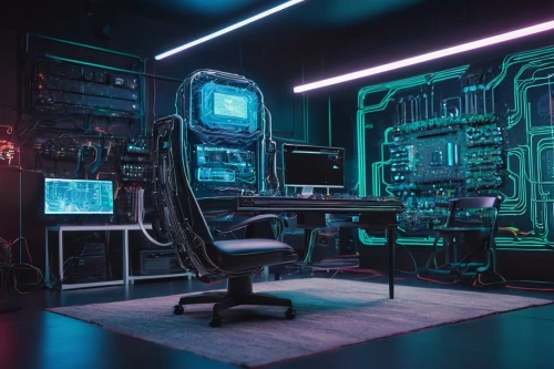 computer room,spaceship interior,ufo interior,cyberscene,cyberpunk,the server room,computer workstation,synth,electrohome,cyber,working space,spaceship space,computerized,modern office,computerworld,game room,mainframes,neon coffee,cyberspace,cyberworld,Illustration,Black and White,Black and White 23