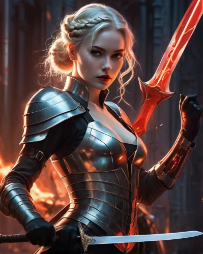 swordswoman,female warrior,ventress,liora,gwendoline,cirta,katana,brienne,inquisitor,awesome arrow,fiery,garrison,ciri,beautiful girls with katana,neverwinter,swordsmith,swordmaster,magik,wodrow,vayne,Conceptual Art,Sci-Fi,Sci-Fi 24