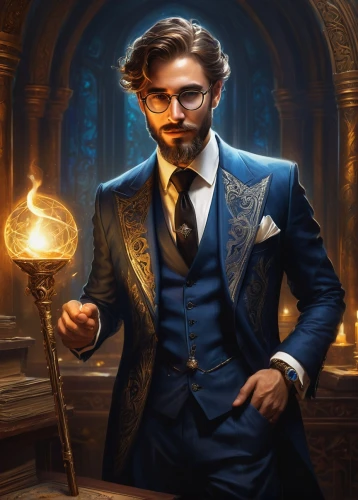 ravenclaw,scamander,the magician,arcanjo,hufflepuff,anduin,jarlaxle,beckerman,dragomir,fantasy portrait,aronian,magician,suit of spades,hearthstone,nobleman,seregil,candlemaker,aristocrat,gentleman icons,fire background,Conceptual Art,Fantasy,Fantasy 18