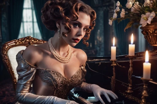 noblewoman,victorian lady,knightley,latynina,victoriana,countess,duchesse,milady,victorian style,candlelit,gaslight,satine,jeweller,elizabeth i,candlelight,pearl necklace,queen anne,candelabra,candelight,elmire,Illustration,Realistic Fantasy,Realistic Fantasy 47