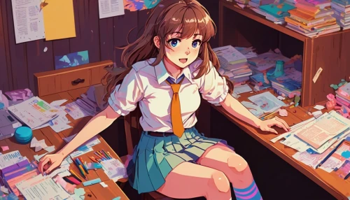 suzumiya,pharmacy,bookstore,book store,paperwork,secretary,mailroom,study room,librarian,girl studying,pharmacist,prescriptions,examination room,locker,chemist,paper consumption,desk,hikikomori,office worker,stationery,Conceptual Art,Oil color,Oil Color 23