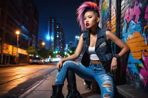 punk,street shot,jeans background,asian girl,punk design,asian woman,colorful background,fashionable girl,photo session at night,rock chick,concrete background,gaige,alleyways,street fashion,asia girl,alleyway,alleys,rockabilly style,denim background,female model,Conceptual Art,Sci-Fi,Sci-Fi 20