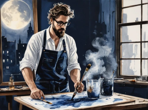 painting technique,blue painting,painter,meticulous painting,seamico,italian painter,pintor,hodgins,watercolorist,tinsmith,watercolourist,glass painting,glassblower,marble painting,watchmaker,ravenclaw,candlemaker,chemist,lestrange,glassmaker,Illustration,Black and White,Black and White 34