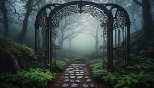 heaven gate,the mystical path,hollow way,iron gate,forest path,the threshold of the house,enchanted forest,pathway,haunted forest,threshold,myst,gateway,the path,walkway,entranceways,mirkwood,wooden path,gothic style,threshhold,metal gate,Photography,Fashion Photography,Fashion Photography 10