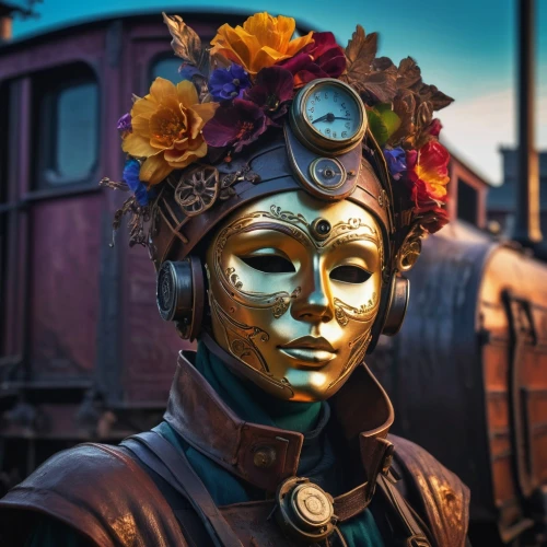 steampunk,mascarade,golden mask,steampunk gears,gold mask,masquerade,frida kahlo,railwayman,venetian mask,trainmaster,ceremonial coach,train of thought,brakeman,victorian lady,the carnival of venice,locomotive,trainman,brakewoman,charioteer,footplate,Photography,Artistic Photography,Artistic Photography 08