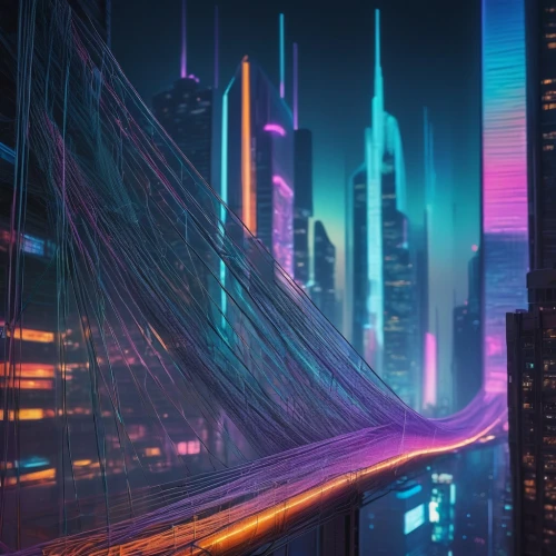 cybercity,futuristic landscape,cyberpunk,cityscape,cybertown,futuristic,metropolis,cyberscene,cyberport,cyberworld,colorful city,cybernet,city highway,light trail,cyberia,city at night,cityzen,polara,superhighways,hypermodern,Illustration,Realistic Fantasy,Realistic Fantasy 16