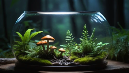 terrarium,terrariums,aquarium,mushroom landscape,tiny world,marimo,ponyo,fairy house,fish tank,illuminated lantern,aquarium inhabitants,forest floor,forest mushroom,vivarium,little world,magical pot,jar,mini mushroom,underwater background,wishing well,Conceptual Art,Sci-Fi,Sci-Fi 07