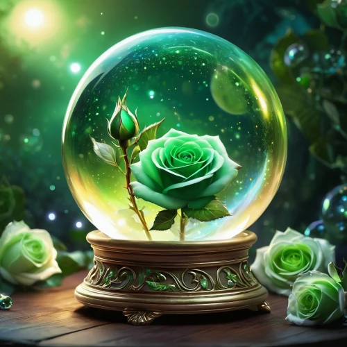 crystal ball-photography,crystal ball,crystalball,glass sphere,green bubbles,terrarium,glass orb,arkenstone,glass ball,yellow rose background,fantasy picture,snowglobes,green wallpaper,flower ball,schwarzschild,snow globes,anahata,nephrite,dewdrop,rose flower illustration,Illustration,Realistic Fantasy,Realistic Fantasy 01