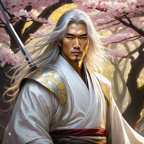 japanese sakura background,toshiie,white blossom,hanfu,yi sun sin,hogun,ishin,takeaki,joseon,rongfeng,yunhuan,sanmin,wuxia,the cherry blossoms,plum blossom,raizo,mitsuhide,wulin,mifune,wenhao,Conceptual Art,Fantasy,Fantasy 18