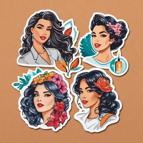 set of cosmetics icons,chicanas,stickers,hair clips,gardenias,bunches of rowan,hair accessories,retro flowers,cabello,christmas stickers,cartoon flowers,floral doodles,icon set,fruit icons,fruits icons,west indian jasmine,isabela,jasmine blossom,reinas,summer icons,Unique,Design,Sticker