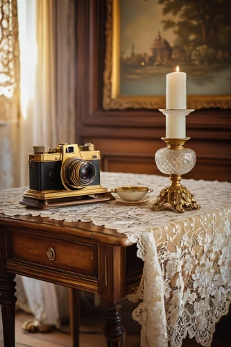victorian room,tabletop photography,antique table,still life photography,danish room,biedermeier,vintage lantern,interior decor,ornate room,place setting,dressing table,royal interior,antique background,centrepiece,rococo,home interior,the living room of a photographer,set table,bedside table,habanera,Conceptual Art,Daily,Daily 04