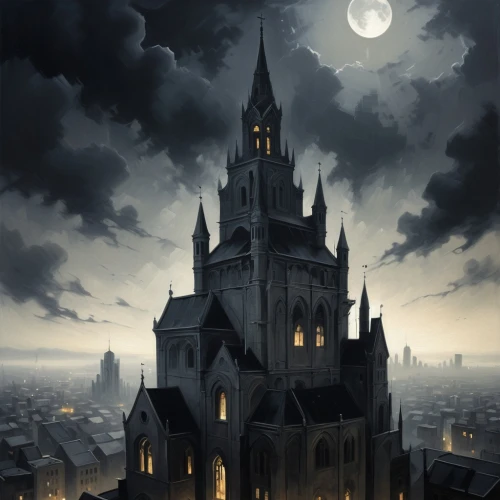 ravenloft,haunted cathedral,gothic style,gothic,gothic church,arkham,dark gothic mood,neogothic,darktown,ghost castle,gothams,castle of the corvin,haunted castle,gotham,gothicus,the black church,witch house,the haunted house,witch's house,black church,Illustration,Realistic Fantasy,Realistic Fantasy 17