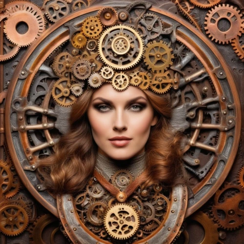 steampunk gears,steampunk,clockmaker,tock,clockwork,cogs,watchmaker,horologist,horology,gears,girl with a wheel,cog,longcase,tempus,antiquorum,cog wheel,grandfather clock,clockmakers,henna frame,switchboard operator,Illustration,Realistic Fantasy,Realistic Fantasy 13