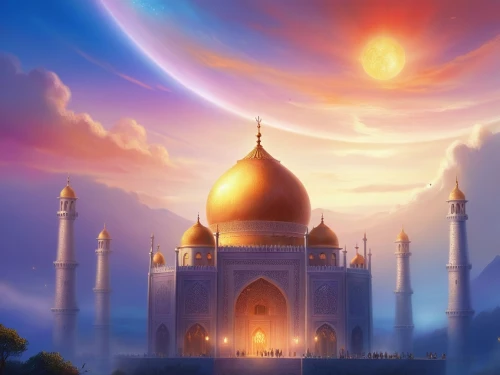 ramadan background,agrabah,taj mahal sunset,tajmahal,rem in arabian nights,arabic background,aladdin,mosques,karakas,maghreb,grand mosque,ramadani,dusk background,azan,muslim background,house of allah,world digital painting,diwali background,khorramshahi,caliphs,Illustration,Realistic Fantasy,Realistic Fantasy 01