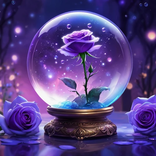crystal ball-photography,crystal ball,purple wallpaper,purple rose,purple,purple background,crystalball,violette,flower ball,glass ball,the lavender flower,glass sphere,snowglobes,snow globes,purple flower,lensball,glass orb,purple frame,blue moon rose,fantasy picture,Illustration,Realistic Fantasy,Realistic Fantasy 01