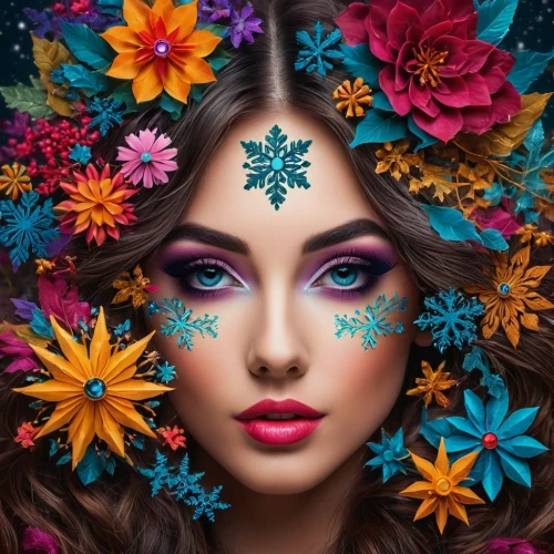 colorful floral,floral background,mandala flower illustration,mandala flower,flower background,boho art,colorful flowers,retro flowers,girl in flowers,colorful background,flora,flower art,fantasy portrait,flower painting,beautiful girl with flowers,flower wallpaper,floral digital background,flower fairy,kaleidoscope art,boho art style,Photography,General,Fantasy