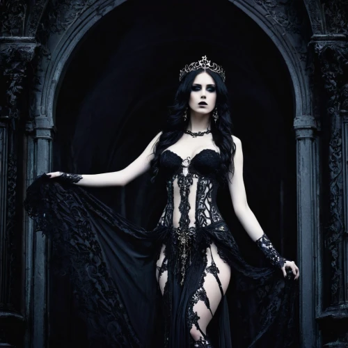 gothic woman,gothic dress,gothic style,dark gothic mood,sirenia,gothic portrait,gothic,dark angel,gothicus,victoriana,corsetry,countess,lacrimosa,hecate,black queen,elvira,abaddon,syleena,queen of the night,goth woman,Illustration,Realistic Fantasy,Realistic Fantasy 46