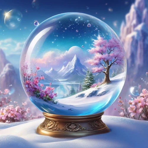 snow globe,snow globes,snowglobe,snowglobes,crystal ball,crystal ball-photography,crystalball,frozen bubble,frost bubble,frozen soap bubble,ice bubble,arkenstone,fantasy picture,christmas globe,ice ball,glass sphere,winter background,fairy world,children's background,glass orb,Illustration,Realistic Fantasy,Realistic Fantasy 01