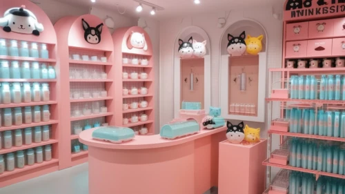 beauty room,soap shop,perfumery,cosmetics counter,doll kitchen,doll house,the little girl's room,candy store,candy shop,kitchen shop,drugstore,perfumes,candy bar,dollhouses,shoppe,cosmetic products,salon,ice cream shop,laundry shop,fortnum,Photography,General,Realistic