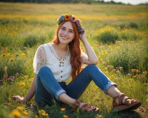 beautiful girl with flowers,girl in flowers,flower crown,meadow flowers,meadow,flowers field,clover meadow,malon,flower hat,flower field,field of flowers,countrygirl,redhair,meadow daisy,wildflowers,bright flowers,summer meadow,in the tall grass,colorful floral,flower crown of christ,Conceptual Art,Daily,Daily 26