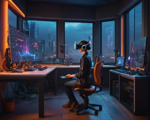 cyberpunk,girl at the computer,man with a computer,computer room,night administrator,computer workstation,cybertown,computerologist,modern office,cyberia,cyberscene,computation,computerworld,desk,computer,creative office,computerized,cybertrader,computer addiction,computer freak,Art,Classical Oil Painting,Classical Oil Painting 41