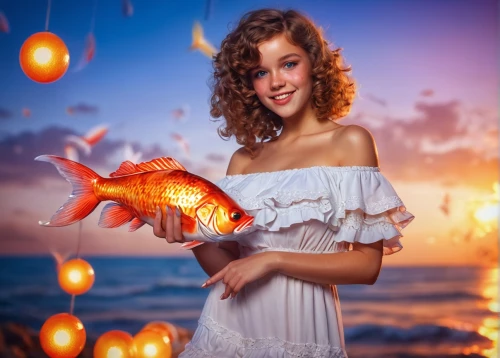 mermaid background,photo manipulation,photoshop manipulation,poisson,image manipulation,goldfish,red fish,playfish,ornamental fish,fairy lanterns,gold fish,fantasy picture,girl with a dolphin,kupala,photomontages,girl with speech bubble,photomanipulation,angel lanterns,believe in mermaids,fish in water,Illustration,Realistic Fantasy,Realistic Fantasy 38