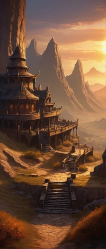 mountain settlement,fantasy landscape,ancient city,morrowind,gondolin,tirith,alpine village,beleriand,erebor,nargothrond,taliesin,mountain village,meteora,citadels,world digital painting,riftwar,fantasy picture,home landscape,landscape background,ancient house,Illustration,Retro,Retro 20