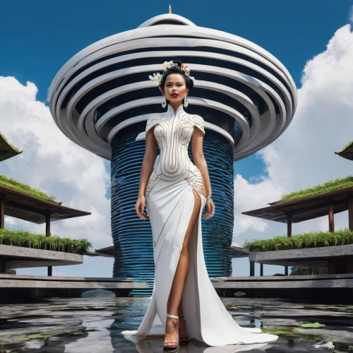 homogenic,art deco woman,futuristic architecture,miss vietnam,amazonica,cheongsam,kunplome,advantus,arcology,art deco background,xiaoqing,art deco,image manipulation,changfeng,ao dai,qixi,guanyin,hadid,hainan,futuristic art museum,Conceptual Art,Sci-Fi,Sci-Fi 24