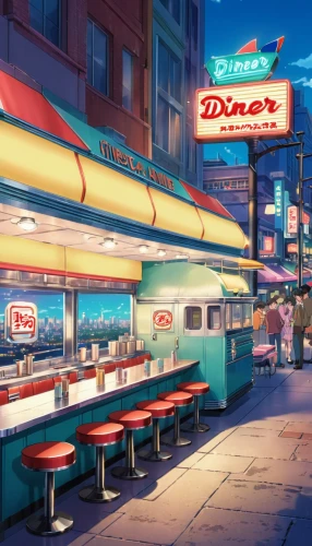 retro diner,diner,diners,drive in restaurant,eatery,restaurants,dinerstein,eateries,denys,dennys,nighthawks,a restaurant,neon drinks,dinette,akiba,deli,luncheonette,dining,street cafe,neon coffee,Illustration,Japanese style,Japanese Style 03