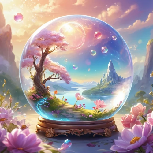 fairy world,fantasy landscape,fantasy picture,crystal ball,wishing well,fairyland,fantasy world,3d fantasy,ozma,dream world,wonderlands,fantasy art,crystalball,wonderland,flower ball,dreamstone,children's background,landscape background,crystal ball-photography,waterglobe,Illustration,Realistic Fantasy,Realistic Fantasy 01