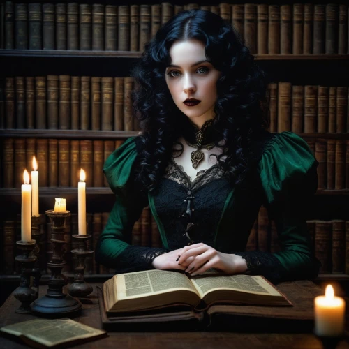 gothic portrait,gothic woman,spellbook,vampire woman,bibliophile,librarian,vampire lady,victoriana,volturi,drusilla,grimoire,vampyres,victorian lady,diamanda,darkling,vampyre,knightley,dhampir,bram stoker,gothic style,Illustration,Retro,Retro 04