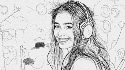 morissette,shilla,sharlene,caricatured,melody,bareilles,girl drawing,rotoscoped,sketched,rotoscope,student with mic,underdrawing,caricaturing,dooling,malar,girl with speech bubble,wenjing,steffi,announcer,dubbing,Design Sketch,Design Sketch,Black and white Comic
